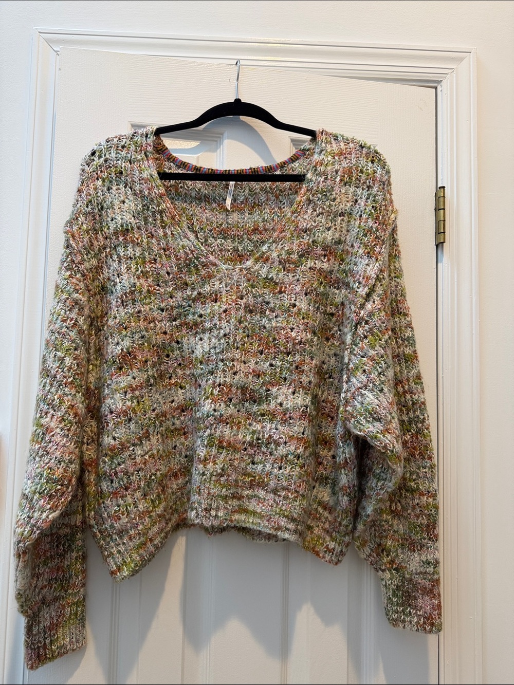 Free People Multicolor V-Neck Sweater in Cream, Green and Rust